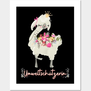 Alpaka Umwelt Schutz Prinzessin Blumen Süß.png Posters and Art